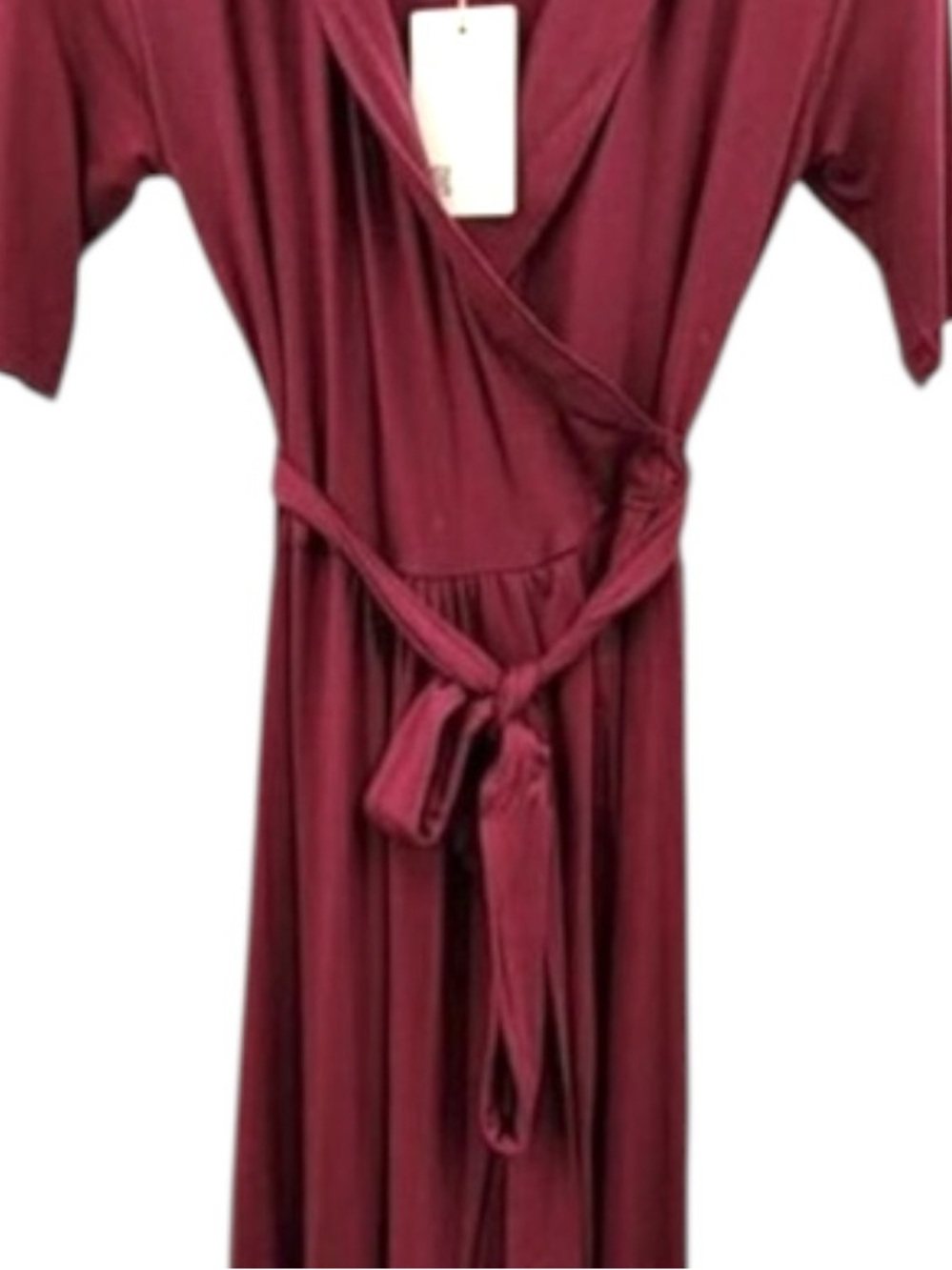 Quince Tencel Jersey Midi Wrap Dress Wine Red XS New With Tags Asymmetrical Hem - Picture 3 of 10